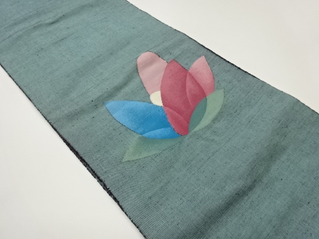 JAPANESE NAGOYA OBI / TSUMUGI / WOVEN ABSTRACT LOTUS